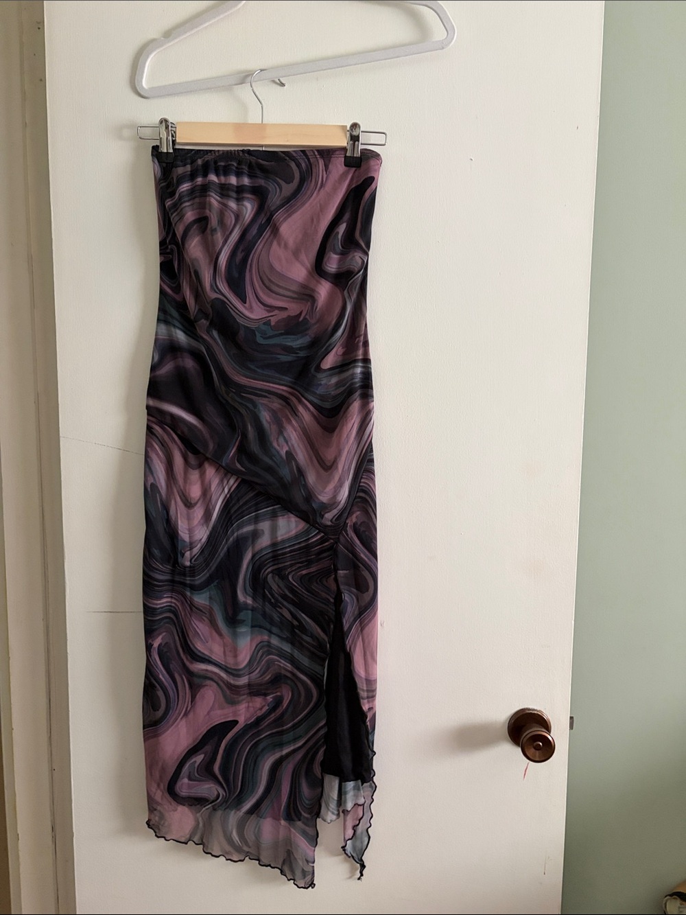 Caution To The Wind Mauve and Black Abstract Swirl Midi Dress